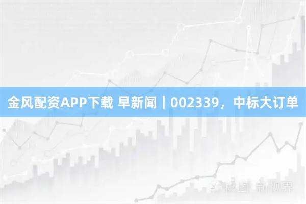金风配资APP下载 早新闻｜002339，中标大订单